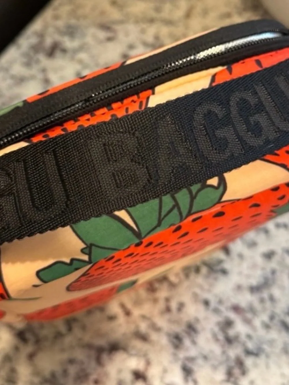 BAGGU Strawberry Print Crossbody Bag in Red, Green, Cream